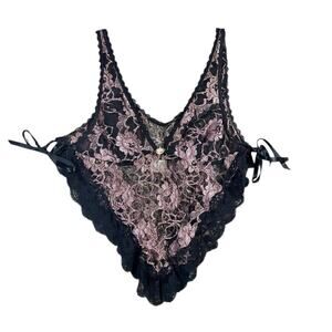 Vintage 80s Floral Lace Side Tie Bralette - OS